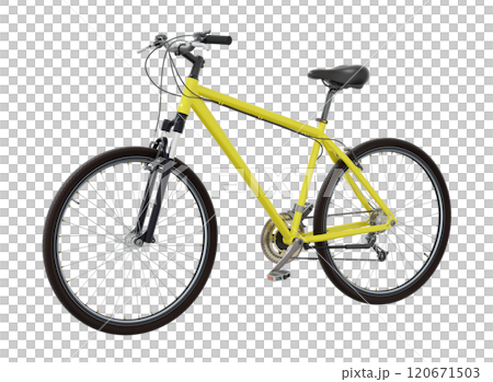 Yellow bicycle, side front view isolated on white background, 3D illustration 120671503