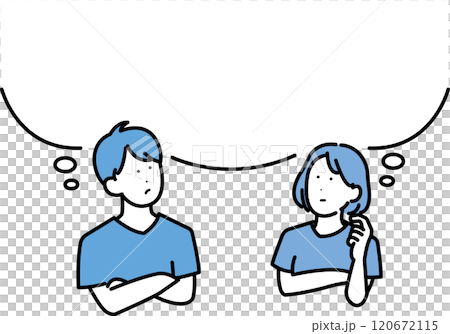 Illustration of a doctor and a female doctor thinking and imagining 120672115