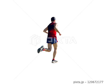 rear view male runner running marathon isolated on white background rear view male runner running marathon isolated on white background 120672177