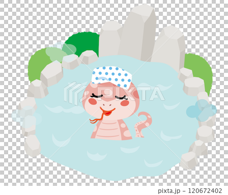 Snake soaking in an open-air bath 120672402