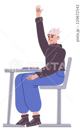 School student raise hand. Active college pupil 120672542