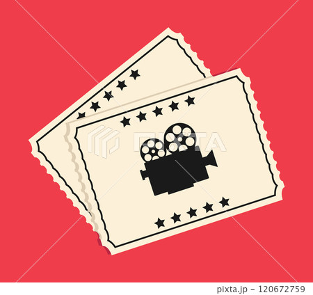 Simple cinema movie tickets icon on red background. Monochrome vector illustration 120672759