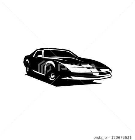 knight rider car. vector silhouette isolated on white background seen from the side. Best for badges, emblems, icons, sticker designs, automotive industry. 120673621