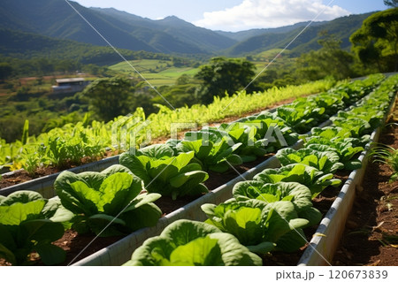 Modern vegetable farming. a vast and technologically advanced plantation in the 21st century Modern vegetable farming. a vast and technologically advanced plantation in the 21st century 120673839