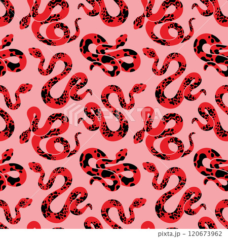Red pink snake seamless pattern. Reptile background design. Gothic rock style. 120673962