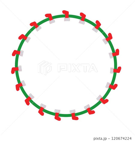 サンタブーツの円形飾り枠イラスト サンタブーツの円形飾り枠イラスト 120674224