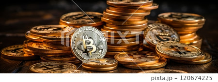 Golden bitcoin btc coins on chart - blockchain technology concept for mining and investment Golden bitcoin btc coins on chart - blockchain technology concept for mining and investment 120674225