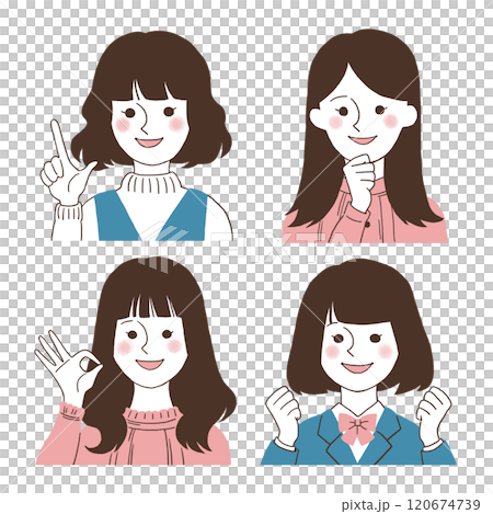 各種年輕女性的上半身_簡單手繪插畫 各種年輕女性的上半身_簡單手繪插畫 120674739