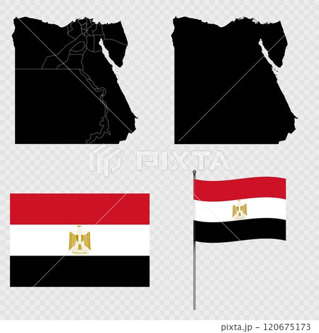 Set of maps, flag and flagpole of Egypt. Vector illustration. 120675173