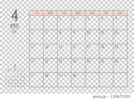 2025年_4月 シンプル書き込みカレンダー 2025年_4月 シンプル書き込みカレンダー 120675305