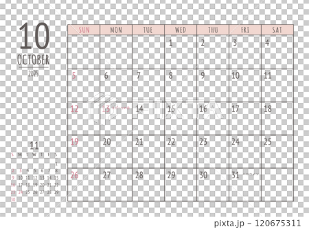 2025年_10月 シンプル書き込みカレンダー 120675311