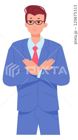 No sign. Man showing refusal hand gesture 120675313