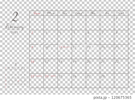 2025年2月 おしゃれ書き込みカレンダー 2025年2月 おしゃれ書き込みカレンダー 120675365