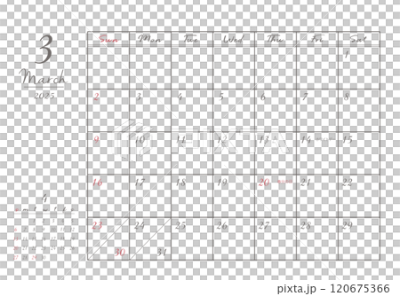 2025年_3月 おしゃれ書き込みカレンダー 120675366