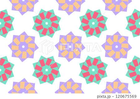 Seamless Pattern of Colorful Geometric Flowers 120675569