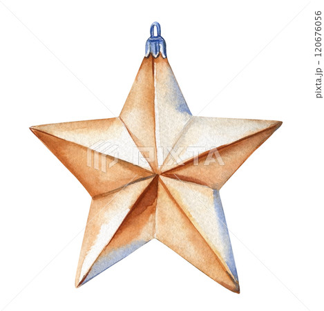 Christmas star beige Isolated. Winter watercolor illustration for design holiday decoration, hand-painted festive 120676056
