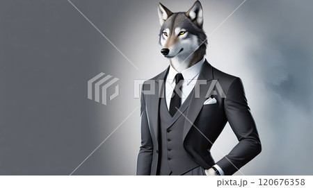 Serious wolf in elegant suit 120676358