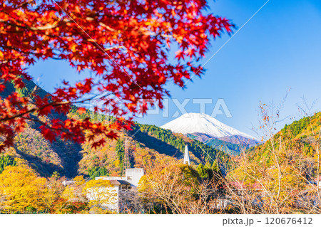 【神奈川県】丹沢湖・湖畔の紅葉と富士山遠望 【神奈川県】丹沢湖・湖畔の紅葉と富士山遠望 120676412