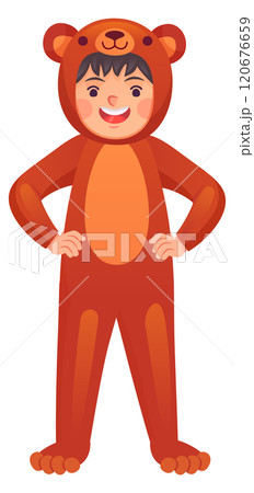 Boy in bear costume. Cartoon carnival kid dress Boy in bear costume. Cartoon carnival kid dress 120676659