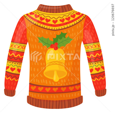 Christmas sweater with holiday bell. Cartoon knitwear icon 120676697