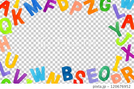 カラフルなアルファベットのフレーム　手描き水彩イラスト・手書き文字の背景素材 120676952