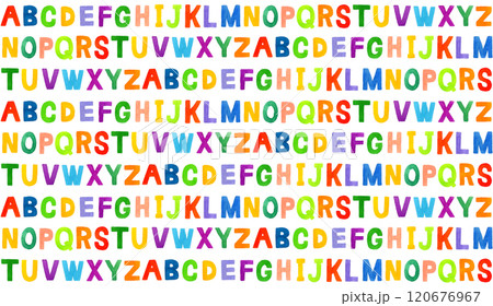 カラフルなアルファベット（大文字）のシームレスパターン　手描き水彩イラスト・手書き文字の素材 120676967