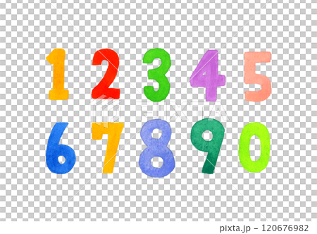 一組可愛的數字（多彩簡約）手繪水彩插圖和手寫文字素材 120676982