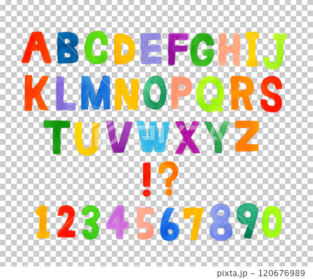 大寫字母和數字套裝可愛的手繪水彩插圖/手寫刻字材料 120676989