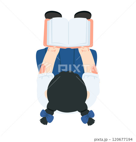Kid Girl Sitting Down and Reading a Book 120677194