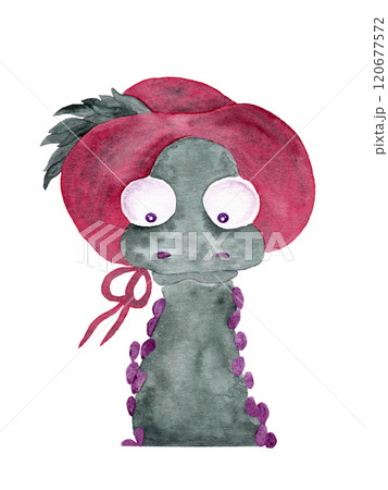 Christmas isolated watercolor illustration. Green snake portrait. In a hat. Perfect for holiday decor, advent calendar and cards Christmas isolated watercolor illustration. Green snake portrait. In a hat. Perfect for holiday decor, advent calendar and cards 120677572