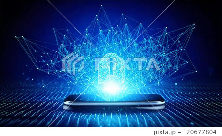 スマートフォンの中の個人情報を守るサイバーセキュリティのイメージの3DCGアニメーション  4K  120677804