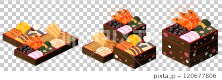 Isometric illustration set of New Year's dishes (vector) 120677806