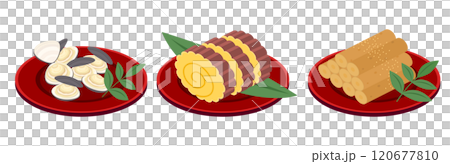 アイソメトリックで描いたおせちのイラストセット（ベクター） 120677810