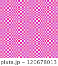 紫とピンク色のシームレスで歪なサイケデリック調の格子柄 120678013