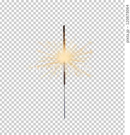 Burning green sparkler realistic transparent, bengal or indian light, Bright sparks. Firework isolated. Element for celebration, holidays. New year sparkler candle. Magic light stick. Png 120678064