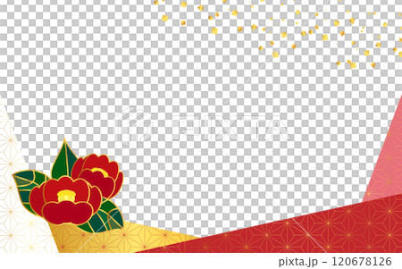 Japanese pattern frame background combining camellia and confetti Japanese pattern frame background combining camellia and confetti 120678126