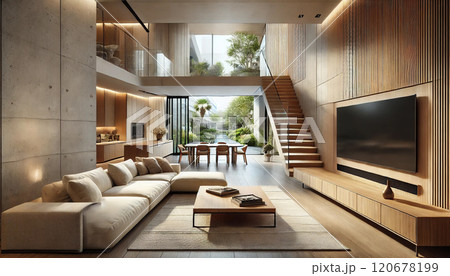 ソファーとテーブルがあるリビング 120678199