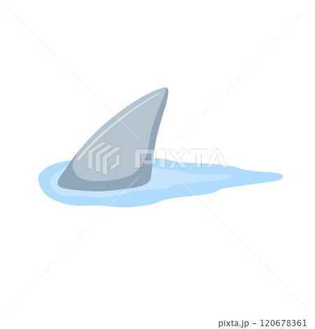 Shark fin. Predatory fish under water with waves. Drawing for print with dangerous marine animal. 120678361