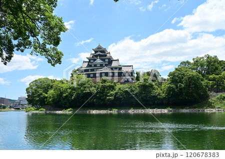 岡山城の天守と旭川 120678383
