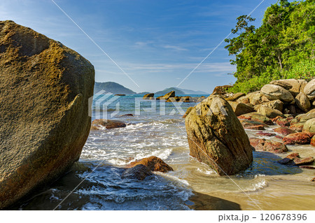 Rocks, sea, forest and hills 120678396