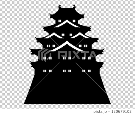 日本の城　五重の天守の白黒シルエットイラスト 120679102