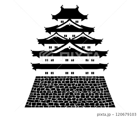 日本の城　五重の天守の白黒イラスト 120679103