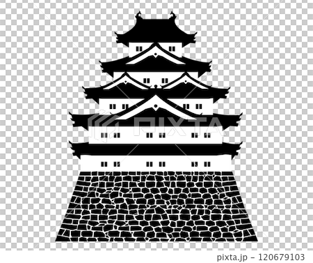 日本の城　五重の天守の白黒イラスト 120679103