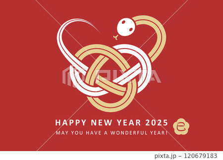 2025年巳年年賀状デザイン 水引風のかわいいベビ 赤背景 2025年巳年年賀状デザイン 水引風のかわいいベビ 赤背景 120679183