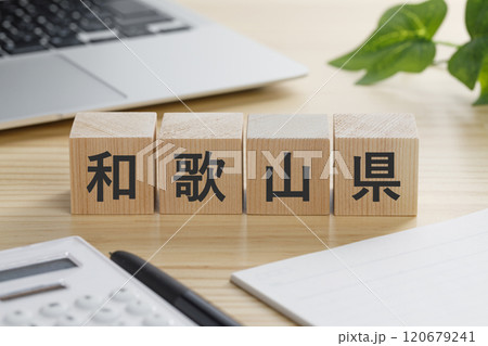 和歌山県と書かれた積み木のブロック 120679241