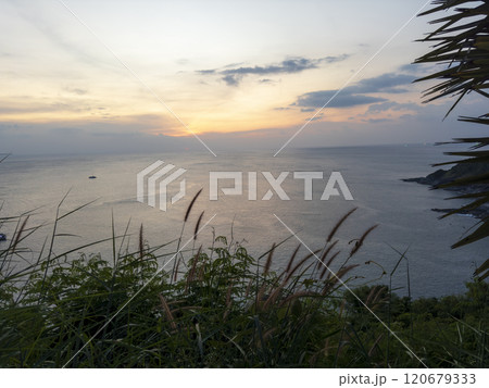 Promthep cape viewpoint at sunset in Phuket, Thailand. Promthep cape viewpoint at sunset in Phuket, Thailand. 120679333