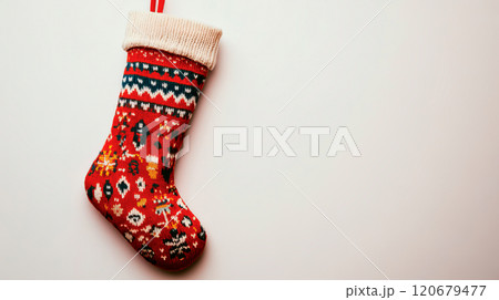 Christmas sock hanging on white background 120679477