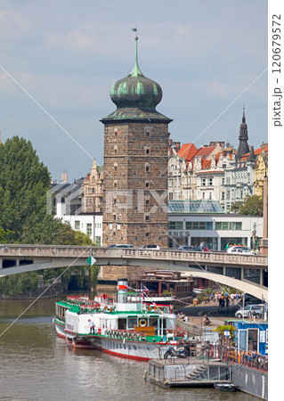 The Sitkov water tower and the Jirasek Bridge in Prague 120679572
