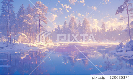 冬の静寂と湖の風景 冬の静寂と湖の風景 120680374