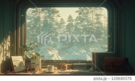 窓から眺める冬の風景 窓から眺める冬の風景 120680378